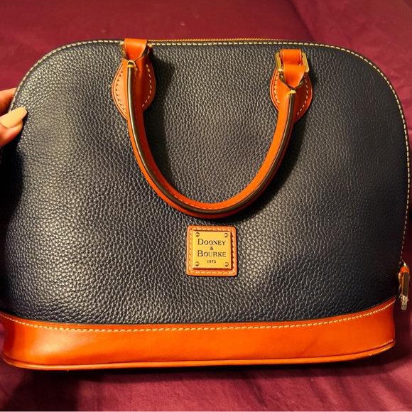 Dooney & Bourke Saffiano Pebble Grain Leather Doomed Satchel, Navy - Picture 2 of 12